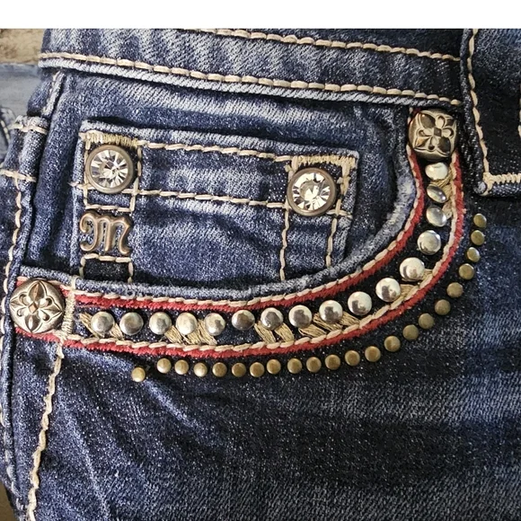 Miss Me Dark Blue Boot Cut Jeans with Embellished Pockets - Picture 6 of 8